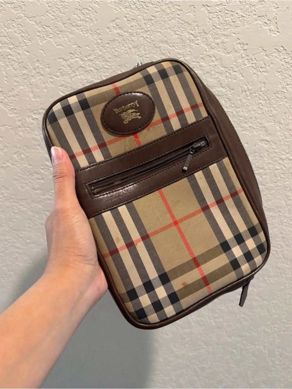 Burberry Tan and Brown Vintage Check Toiletry Pouch